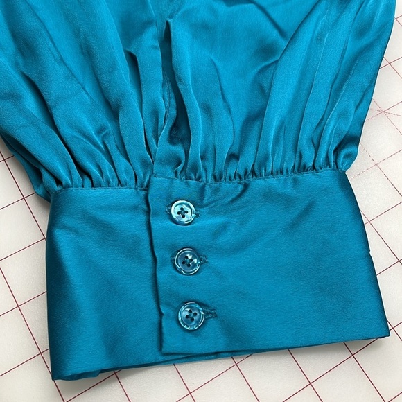 SERGIO HUDSON X TARGET Satin Turquoise Long SLV Surplice Front Bodysuit  SZ 4X - Picture 8 of 16